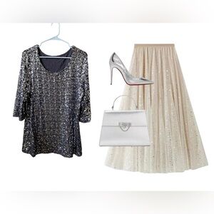 🎄Gunmetal sequin top L